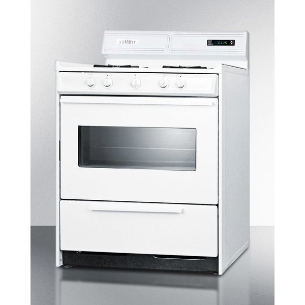 Summit Appliance Div. Summit-Deluxe Gas Range, 30"W Electronic Ignition, Digital Clock/Timer, Oven Door, Light WNM2307KW